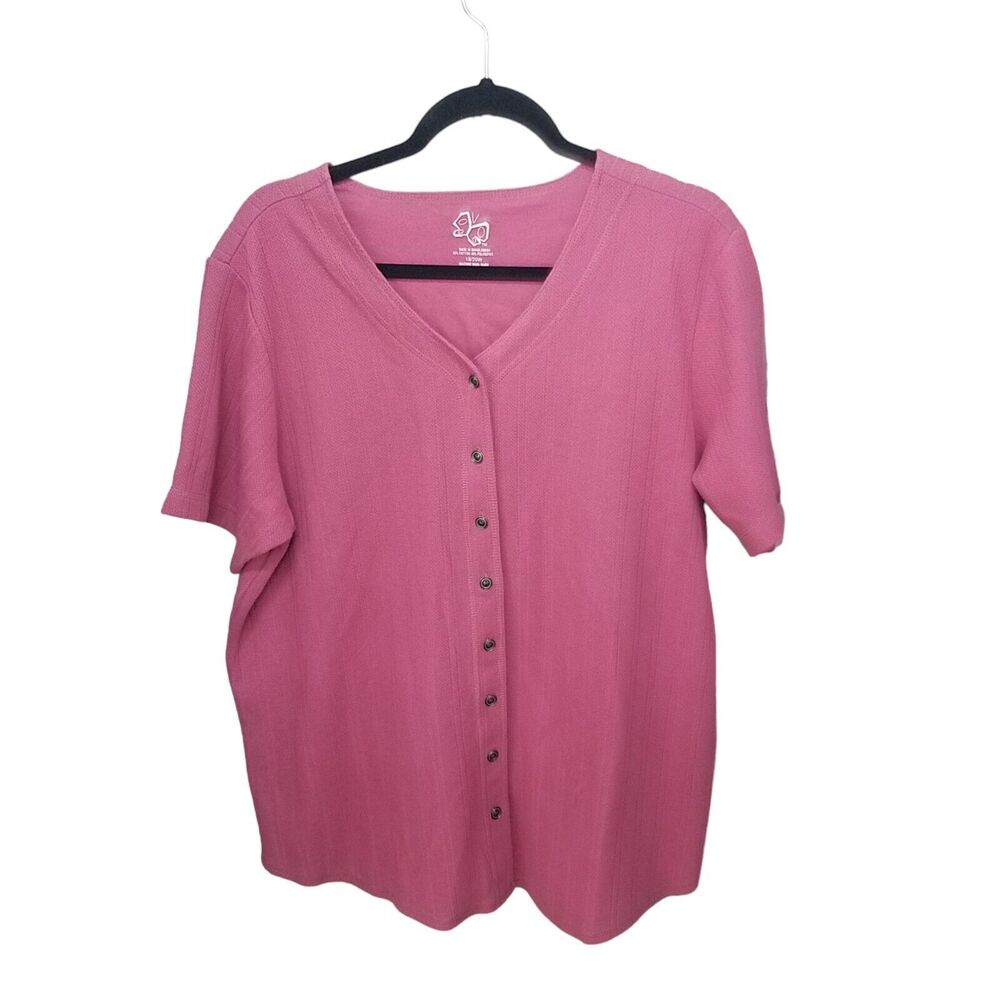 Butterfly Womens Sz 18 Pink Solid Short Sleeve Knitted Button Down Shirt